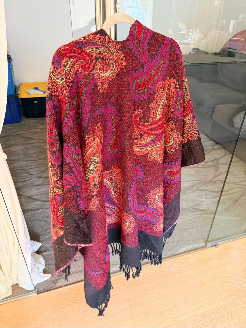 Paisley Fringe Reversible Shawl Wrap in Rich Red and Black & Blue and Yellow - Picture 3 of 9